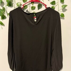 Adrianna Papell Black Blouse with Pleated Sleeves NWT
